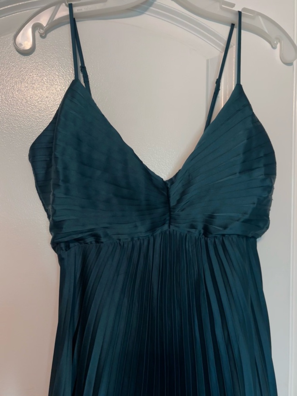 Abercrombie Pleated Maxi Dress Dark Teal Satin Slip Formal Size Small - Picture 7 of 15